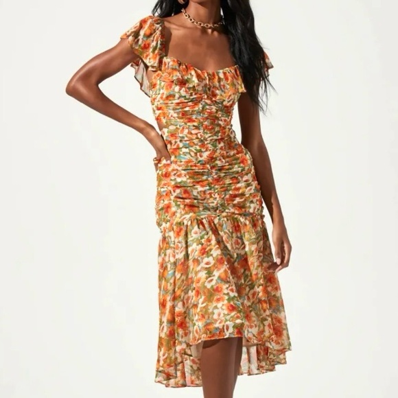 Astr the Label Cut Out Floral Ruffle Midi Dress Size Small Great Condition - Picture 1 of 12